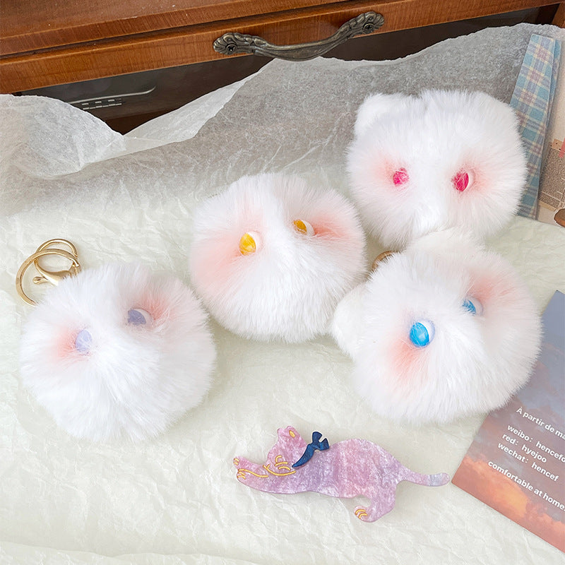 Wholesale Cute Plush Powder Blusher Cat Alloy Keychains